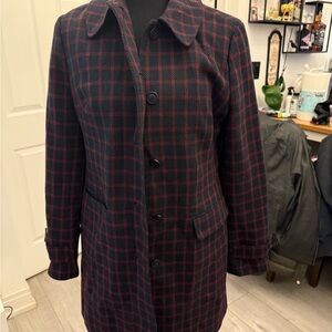 Elegant Black and Red Plaid Women's Pea Coat
